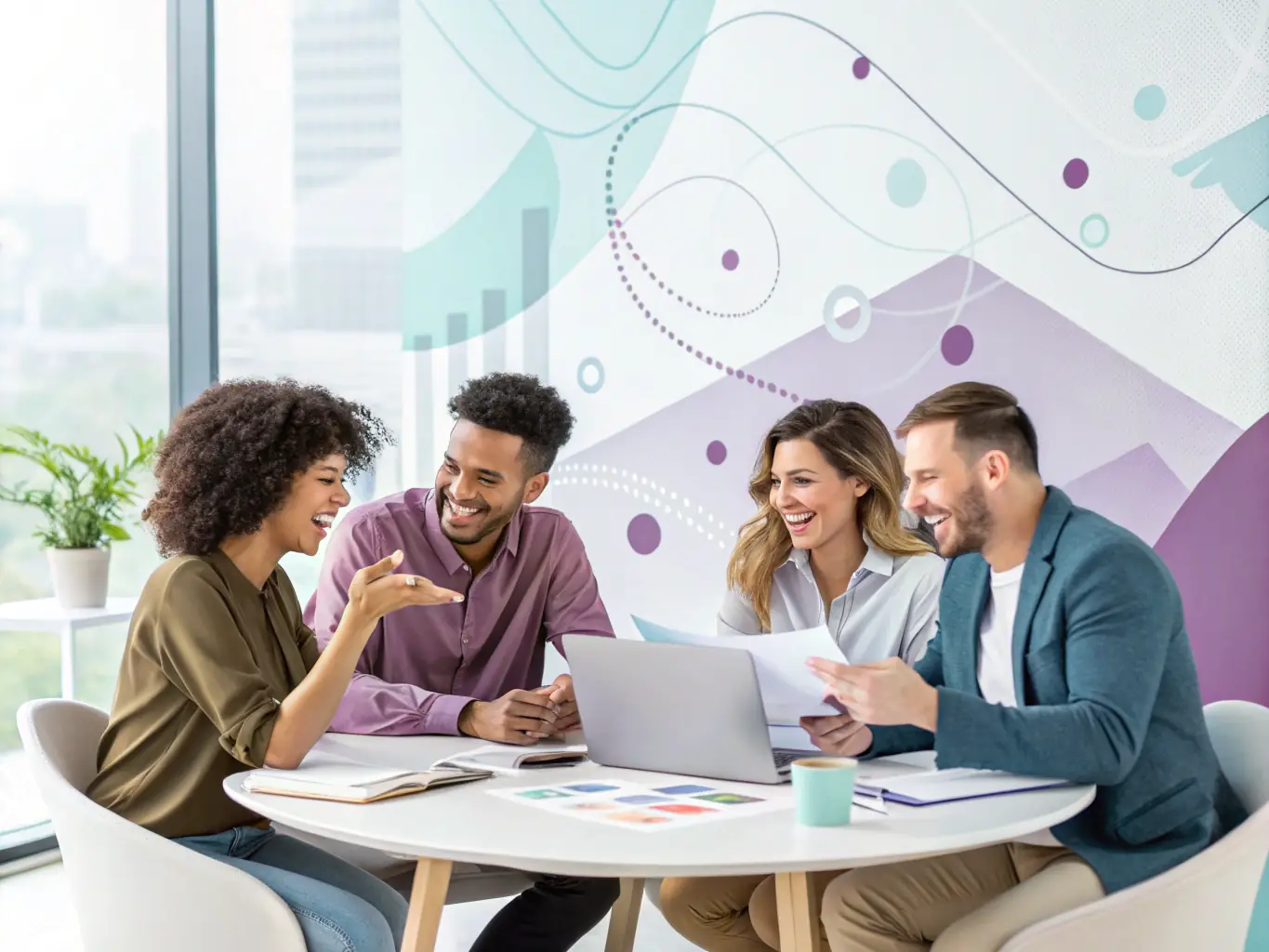 A diverse group of researchers collaborating around a table, analyzing data and discussing findings related to regulatory reform.